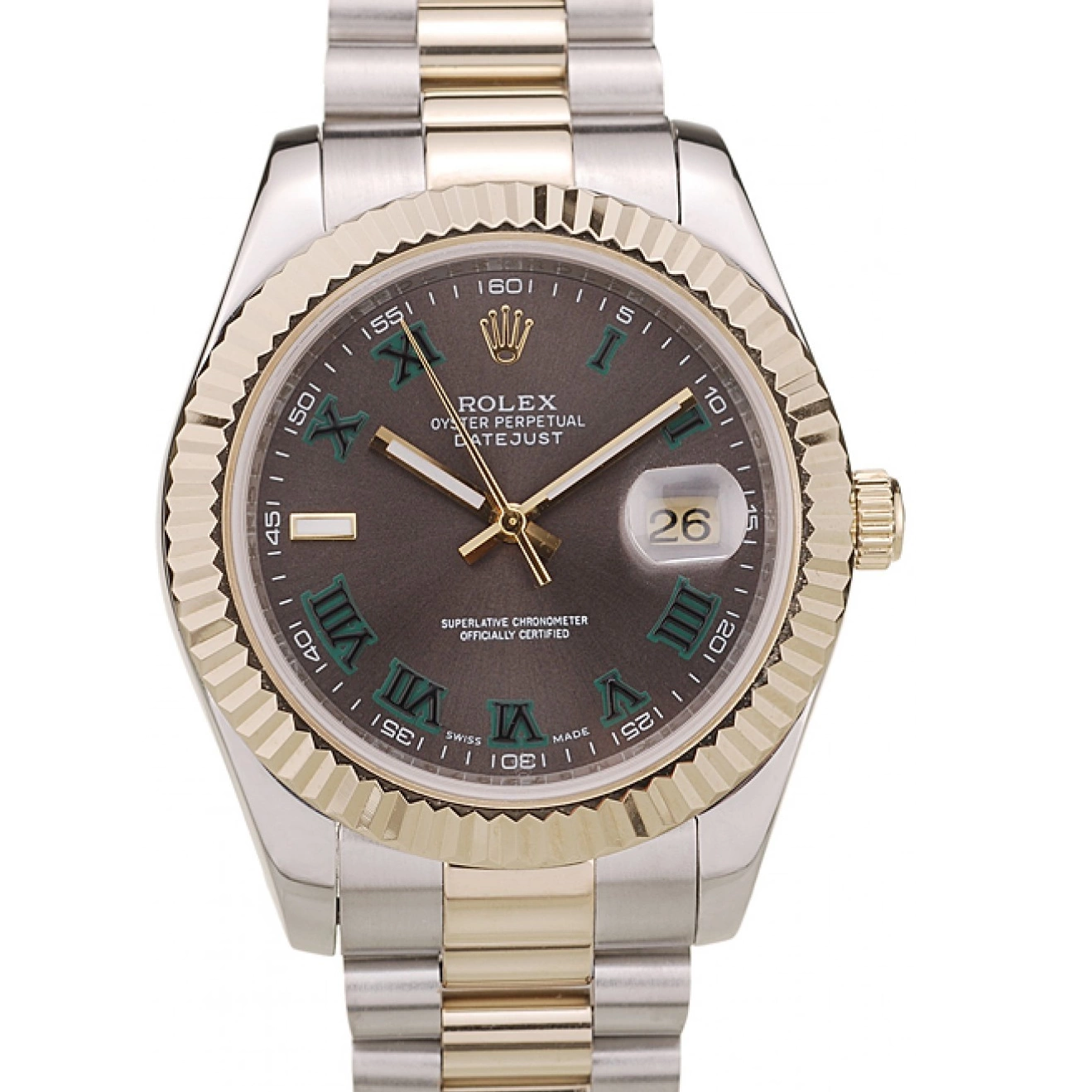 Aaa replica Rolex Bezel Brown Pattern DateJust Ribbed Gold Dial 0717